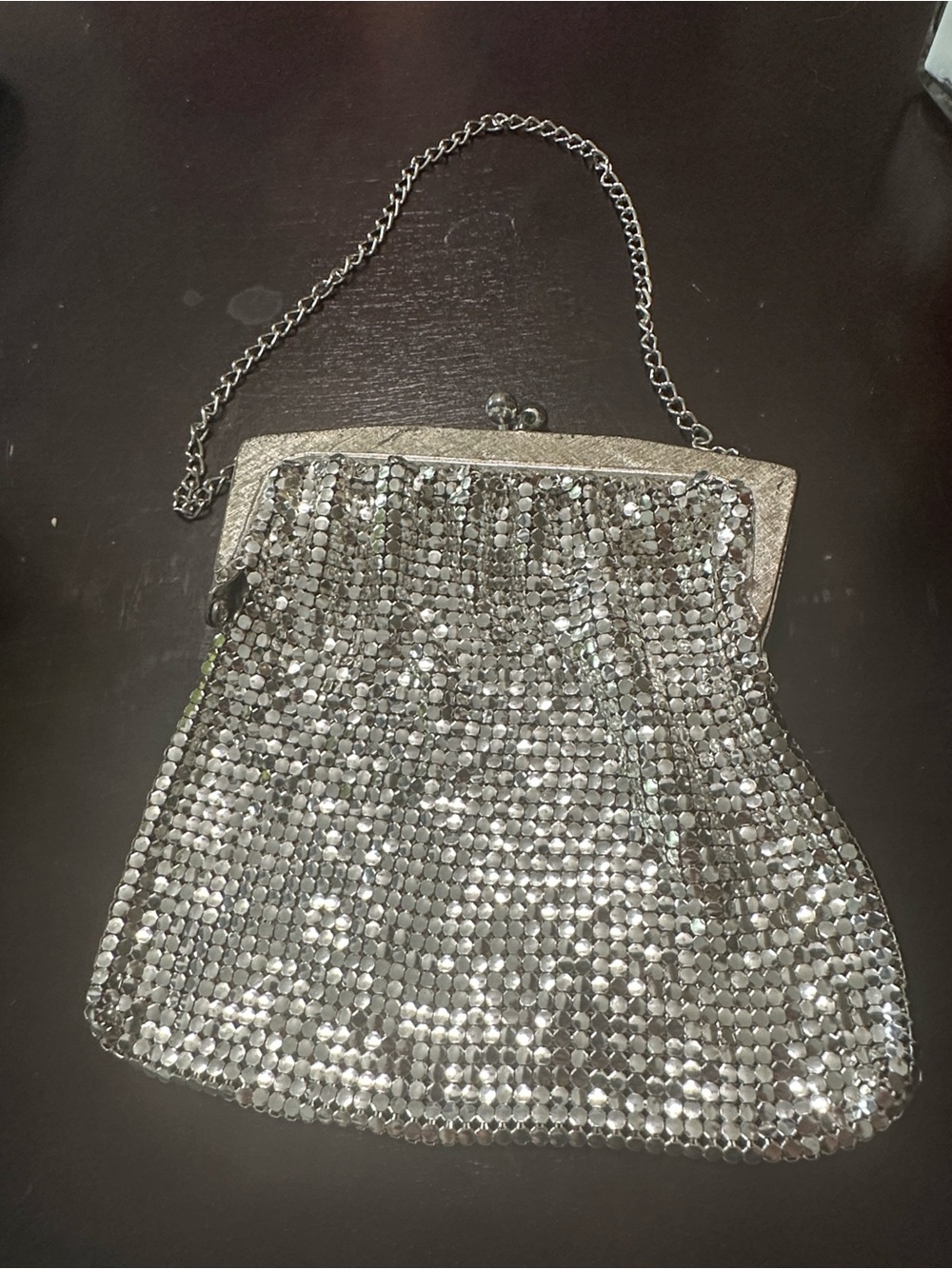 Vintage Silver Mesh Evening Bag with Chain Strap